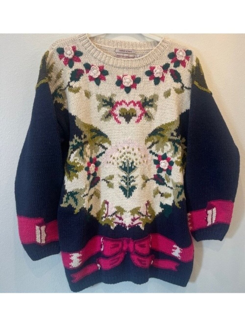 Lauren Hansen 90s Embroidery Floral Cottagecore Grandma Knit Boho Sweater M